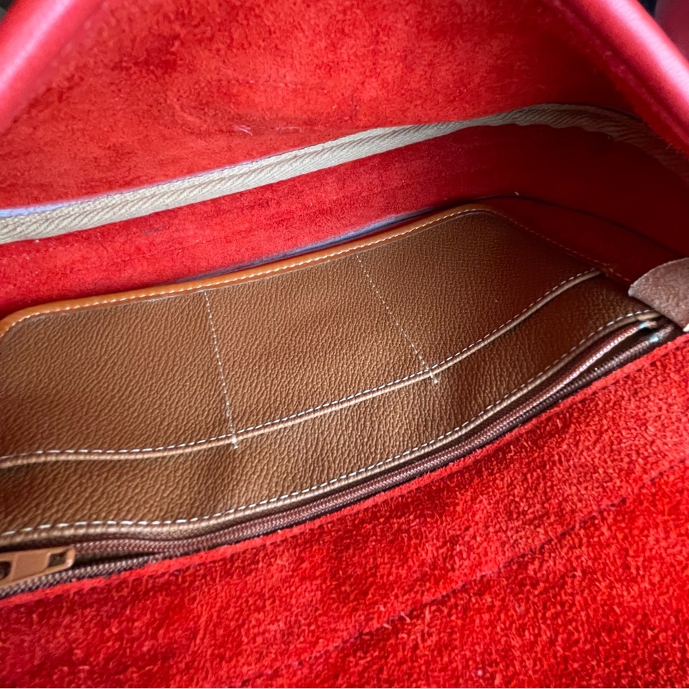 Dooney and Bourke awl Leather Red Saddle equestrian flap Crossbody bag - Picture 15 of 16